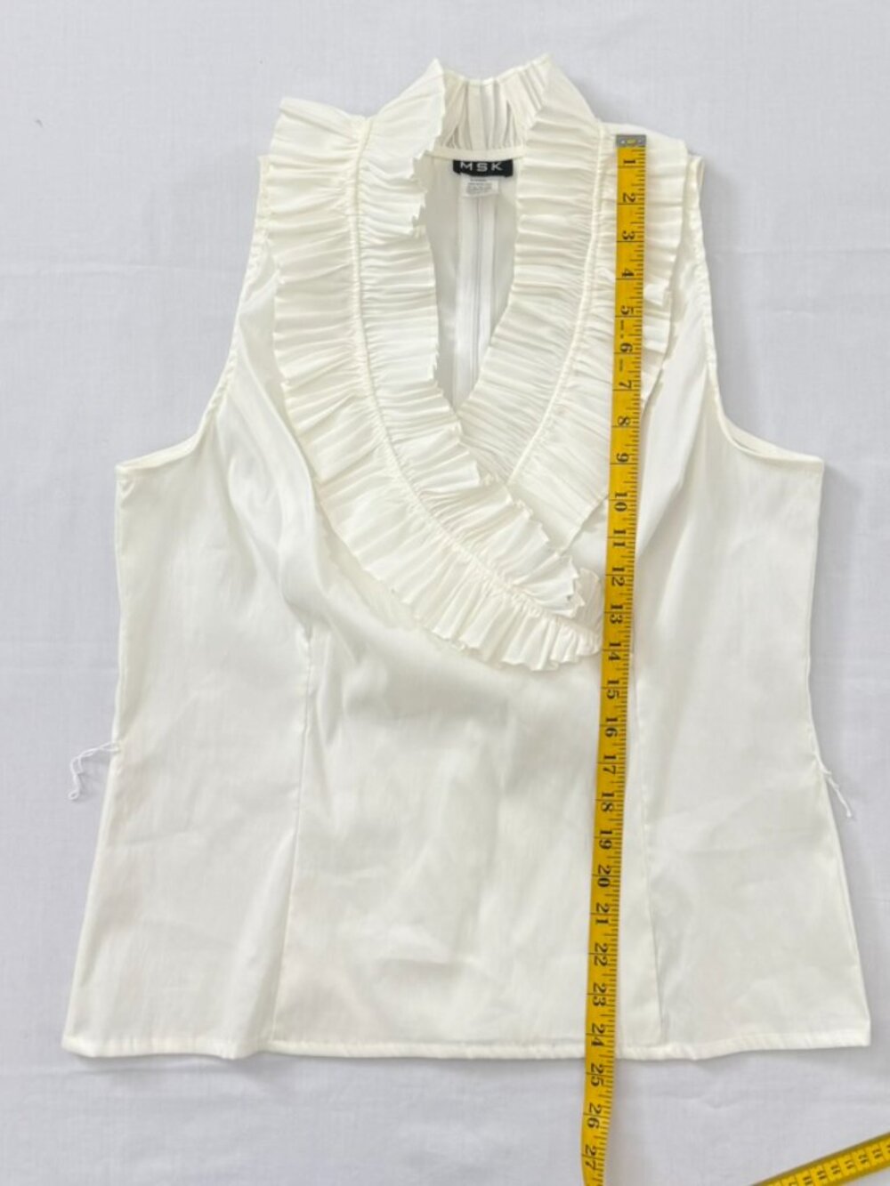 MSK Women's XL Ivory Pleated Ruffle Sleeveless Blouse Mock Neck Stretch Satin - Picture 10 of 10